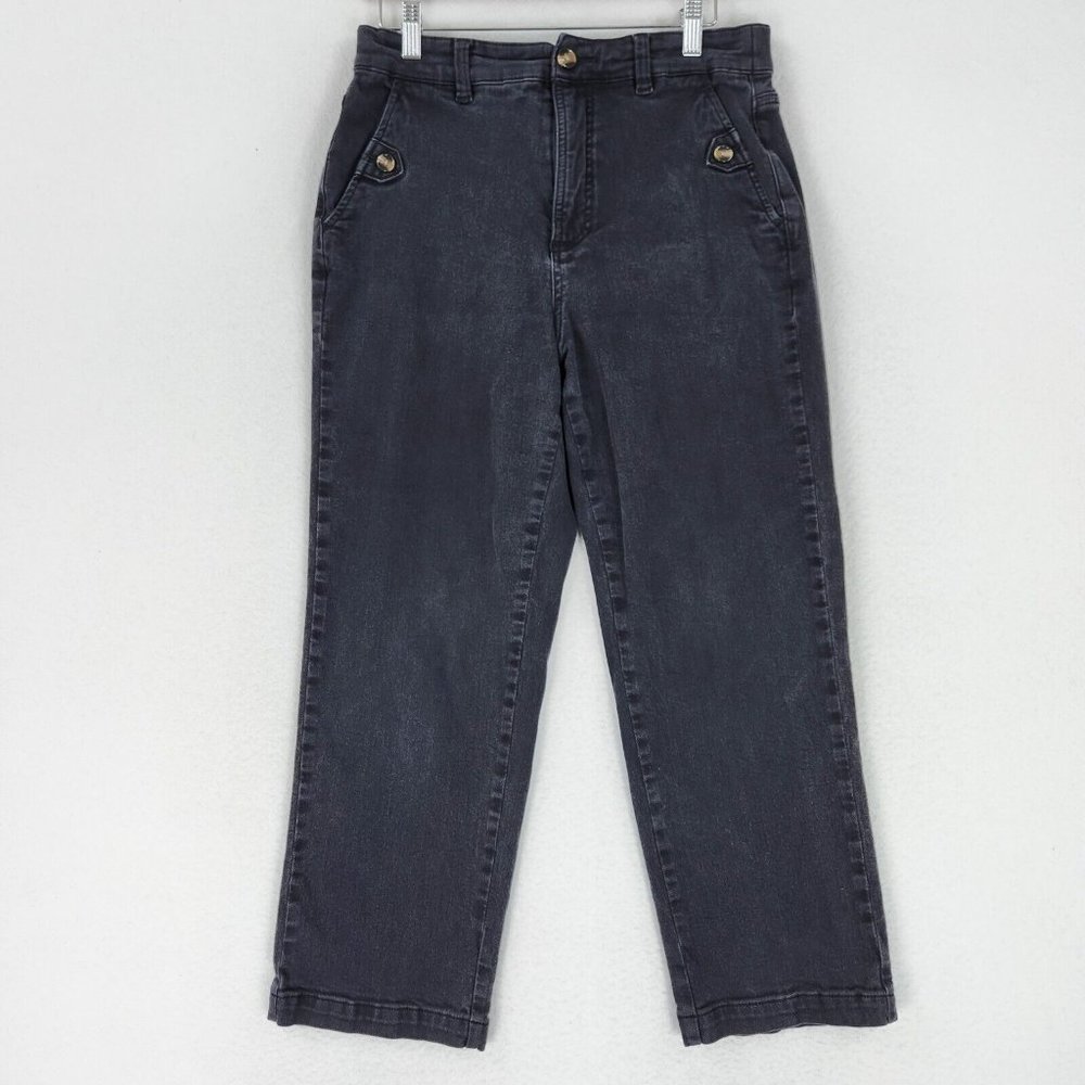 Universal Standard Jeans Womens 10 Black High Waist Relaxed Cropped Straight Leg